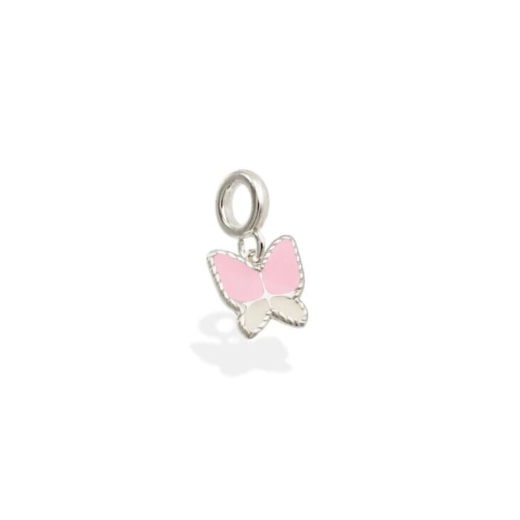 Produto Berloque para Pulseira de Prata 925 Borboleta Rosa e Branco