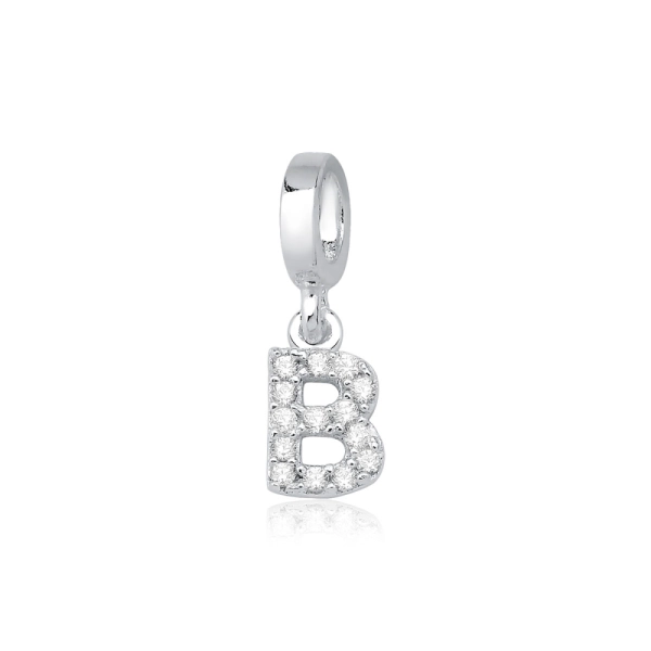 Produto Berloque de Prata 925 Letra com Zircônias