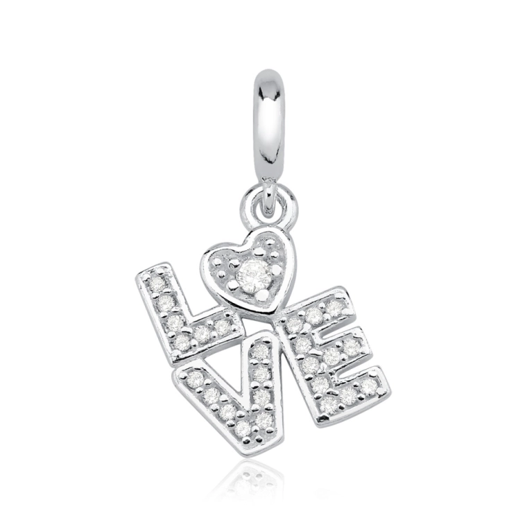 Produto Berloque de Prata 925 Love com Zircônias