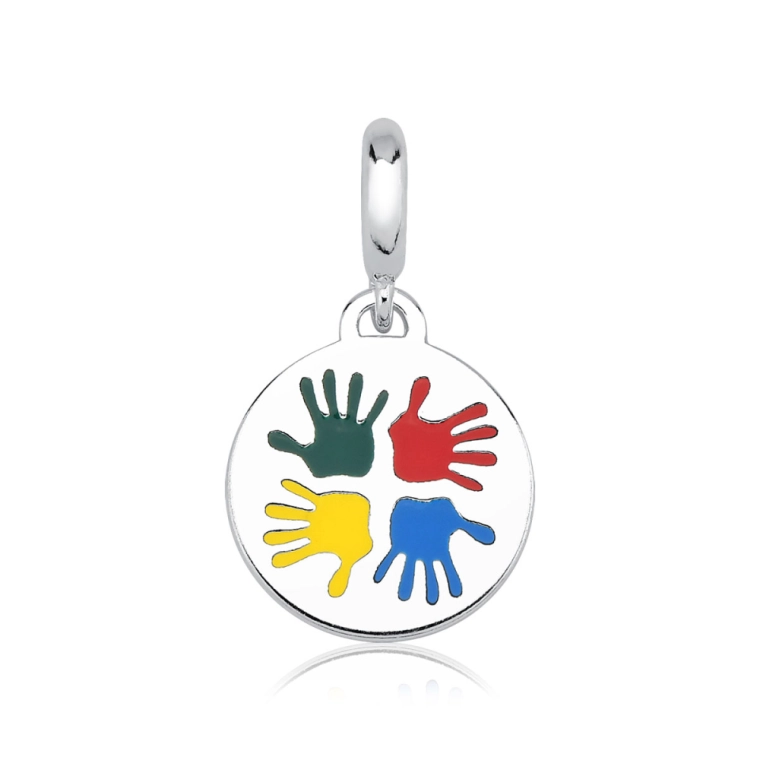 Produto Berloque de Prata 925 Medalha Mãos Autismo