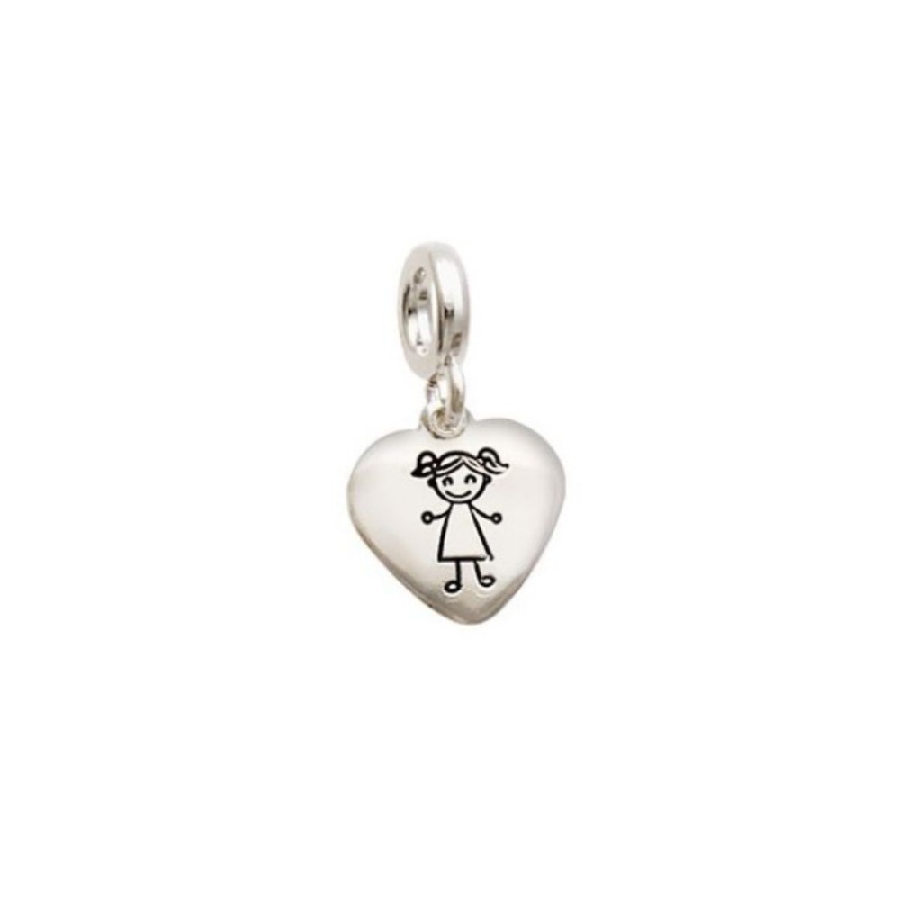 Produto Berloque para Pulseira de Prata 925 Coração com Menina