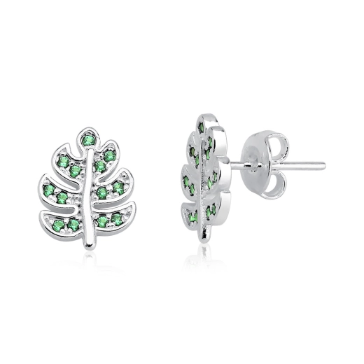 Produto Brinco Feminino de Prata 925 Folha com Zircônias Verde