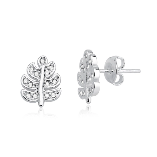 Produto Brinco Feminino de Prata 925 Folha com Zircônias