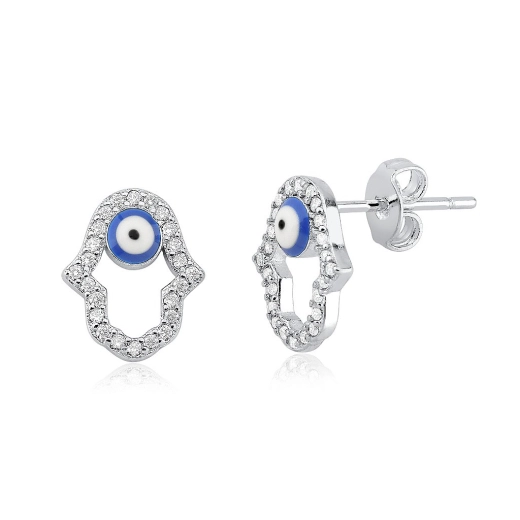 Produto Brinco Feminino Mão De Fatima Olho Grego Prata 925