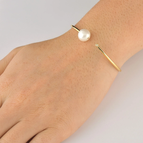 Bracelete com Pérola Biwa e Diamante em ouro 18k - 750 Produto Bracelete com Pérola Biwa e Diamante em ouro 18k - 750