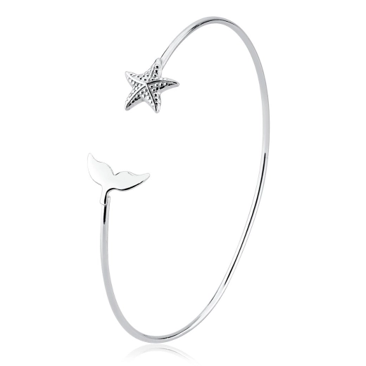 Produto Bracelete Feminino de Prata 925 Estrela e Rabo de Sereia