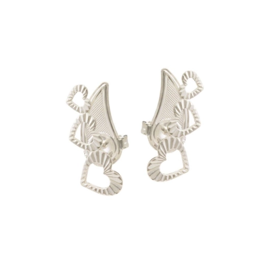 Brinco Feminino de Prata 925 3 Corações Detalhado Produto Brinco Feminino de Prata 925 3 Corações Detalhado