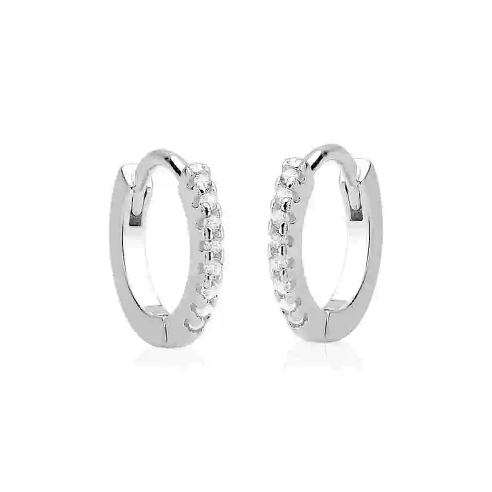 Produto Brinco argola click cravejada 10mm - Prata 925