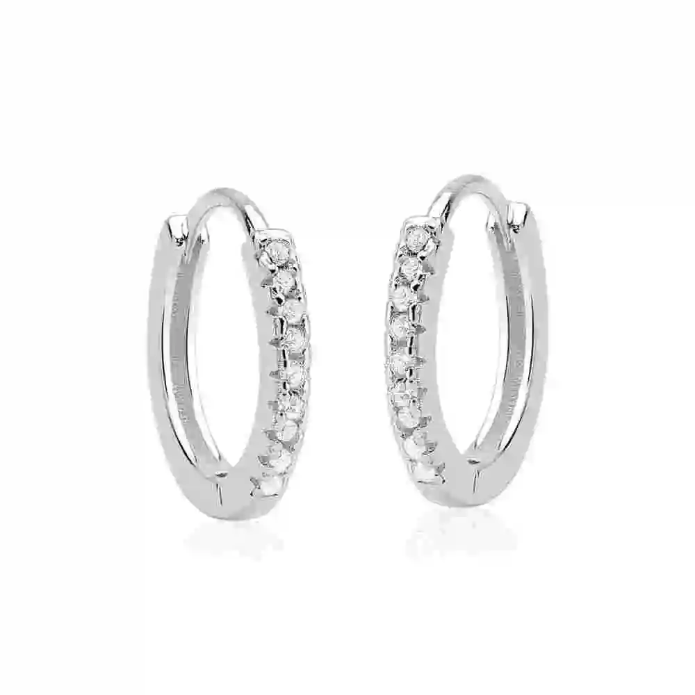 Produto Brinco argola click cravejada 12mm - Prata 925