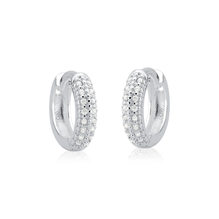 Brinco Argola de Prata 925 Click com 2 Fileiras Cravejadas Produto Brinco Argola de Prata 925 Click com 2 Fileiras Cravejadas