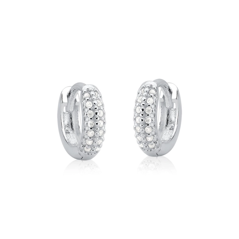 Brinco Argola de Prata 925 Click com 2 Fileiras Cravejadas Produto Brinco Argola de Prata 925 Click com 2 Fileiras Cravejadas