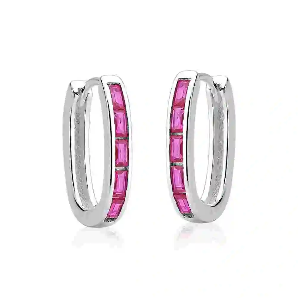 Produto Brinco Argola de Prata 925 Click com Quartzo Rosa