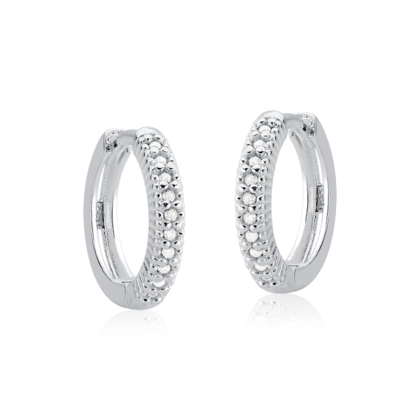 Produto Brinco Argola de Prata 925 Click com Zircônias Cravejadas
