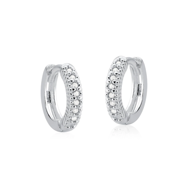 Produto Brinco Argola de Prata 925 Click com Zircônias Cravejadas