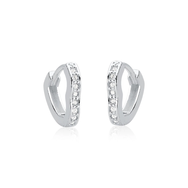Produto Brinco Argola de Prata 925 Click Coração com Zircônias