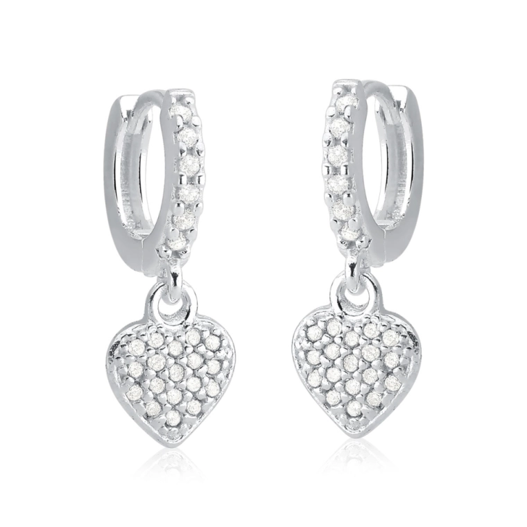 Produto Brinco Argola de Prata 925 Coração com Zircônias