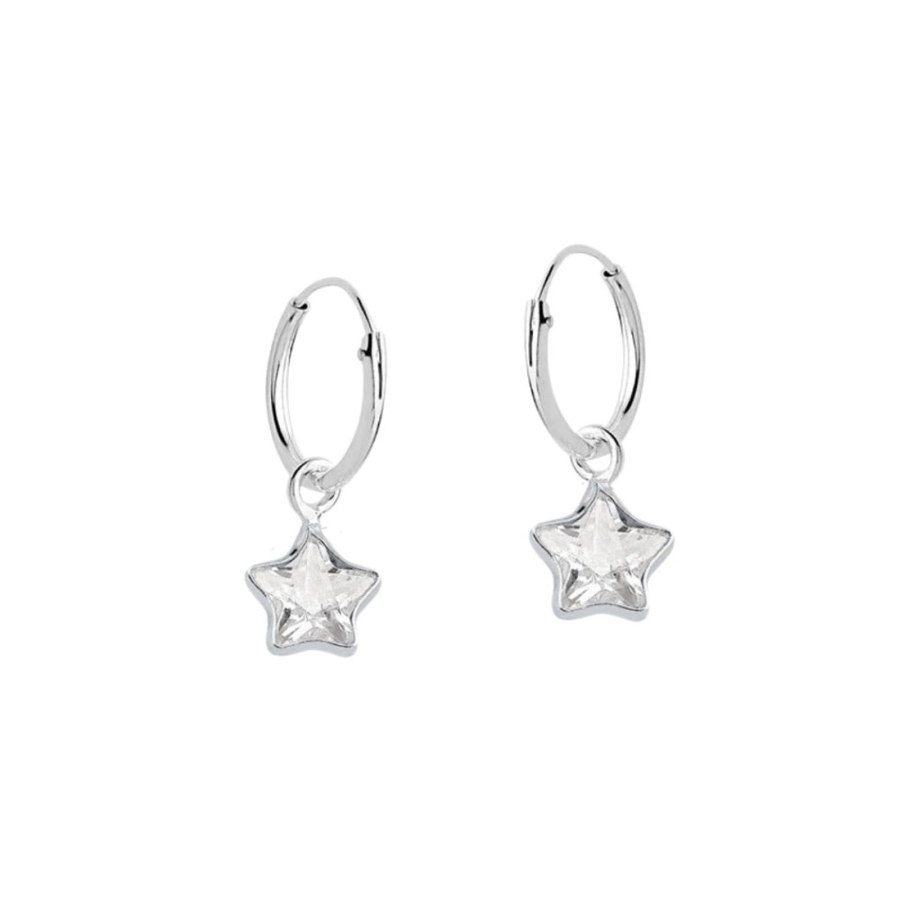 Produto Brinco Argola de Prata 925 Redonda com Estrela pendente