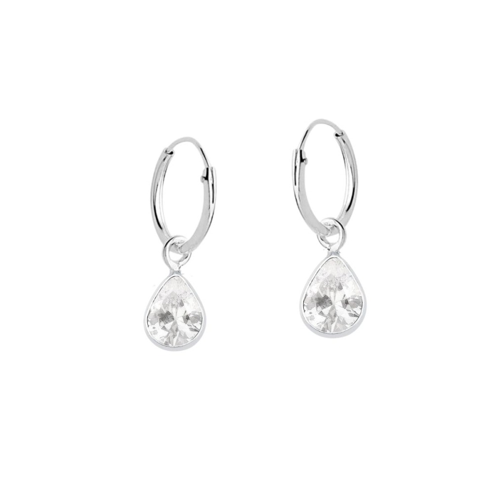 Produto Brinco Argola de Prata 925 Redonda com Gota pendente