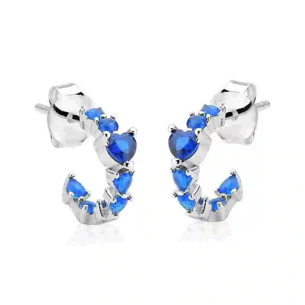 Produto Brinco Argola de Prata 925 Redonda com Zircônia Azul Marinho