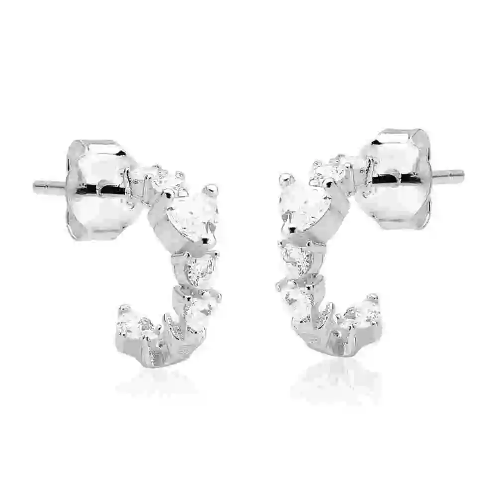 Produto Brinco Argola de Prata 925 Redonda com Zircônia Cristal