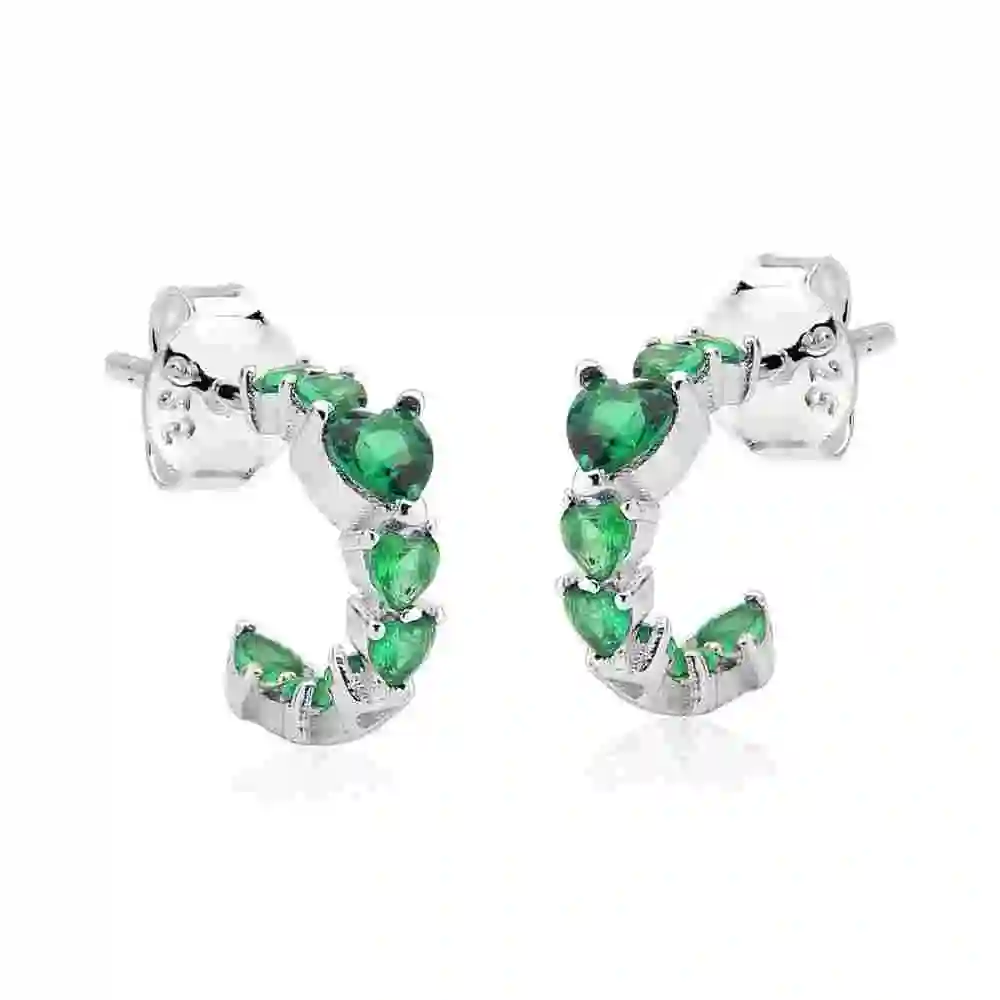 Produto Brinco Argola de Prata 925 Redonda com Zircônia Verde Esmeralda