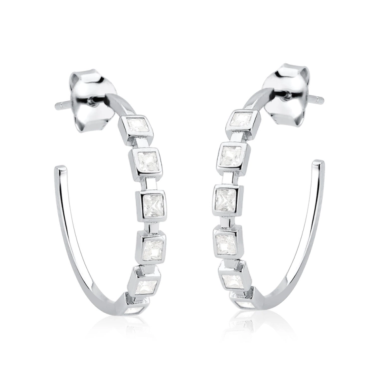 Brinco Argola de Prata 925 Redonda com Zircônias Produto Brinco Argola de Prata 925 Redonda com Zircônias
