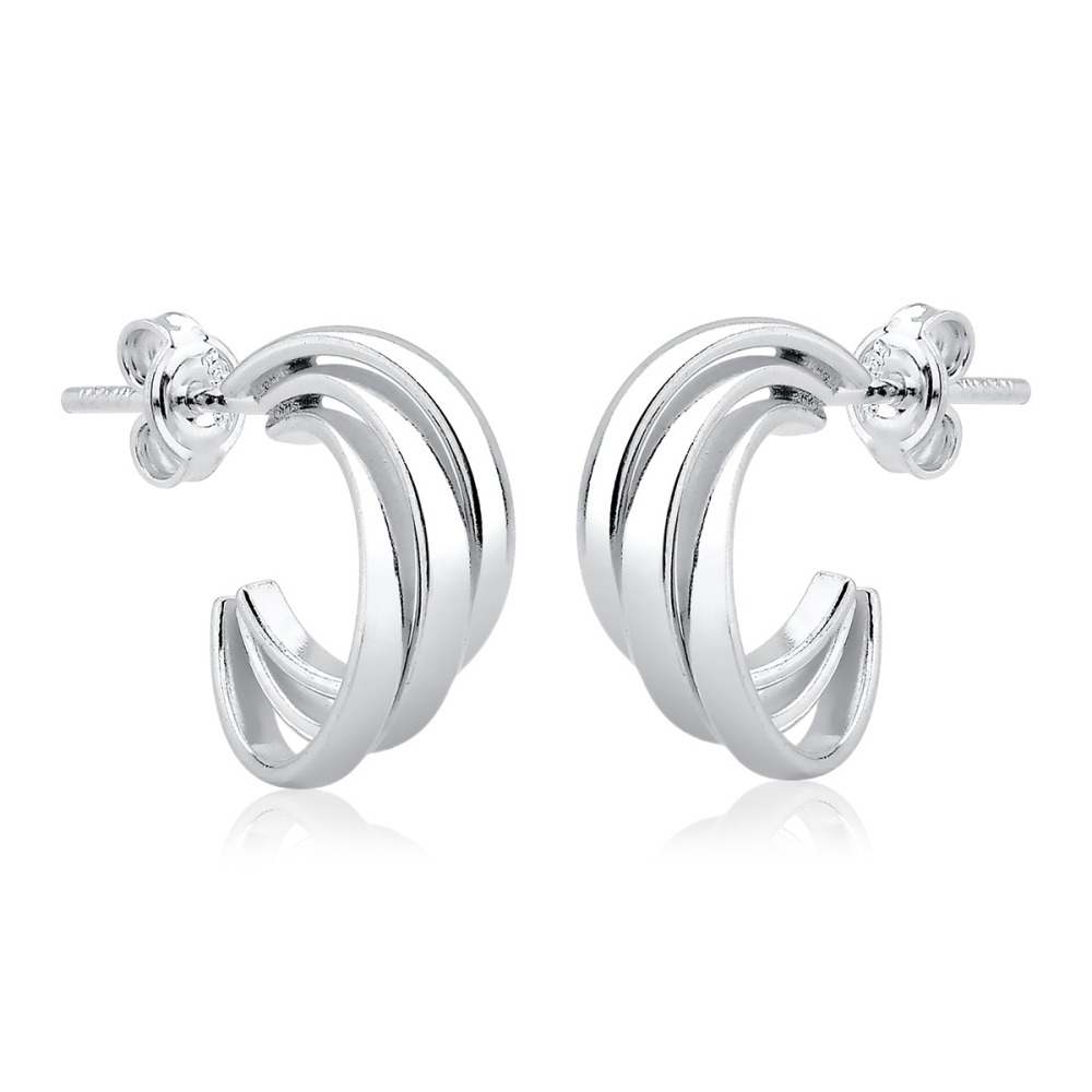 Produto Brinco Argola Feminina de Prata 925 Redonda Entrelaçada 15mm