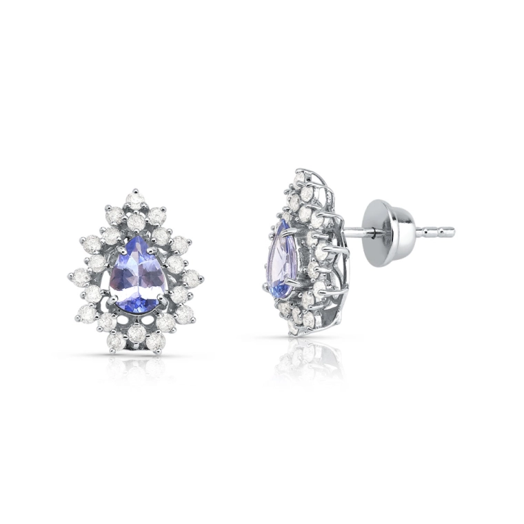 Brinco com Tanzanita e Diamantes em Ouro Branco 18k | Alta Joalheria Produto Brinco com Tanzanita e Diamantes em Ouro Branco 18k | Alta Joalheria