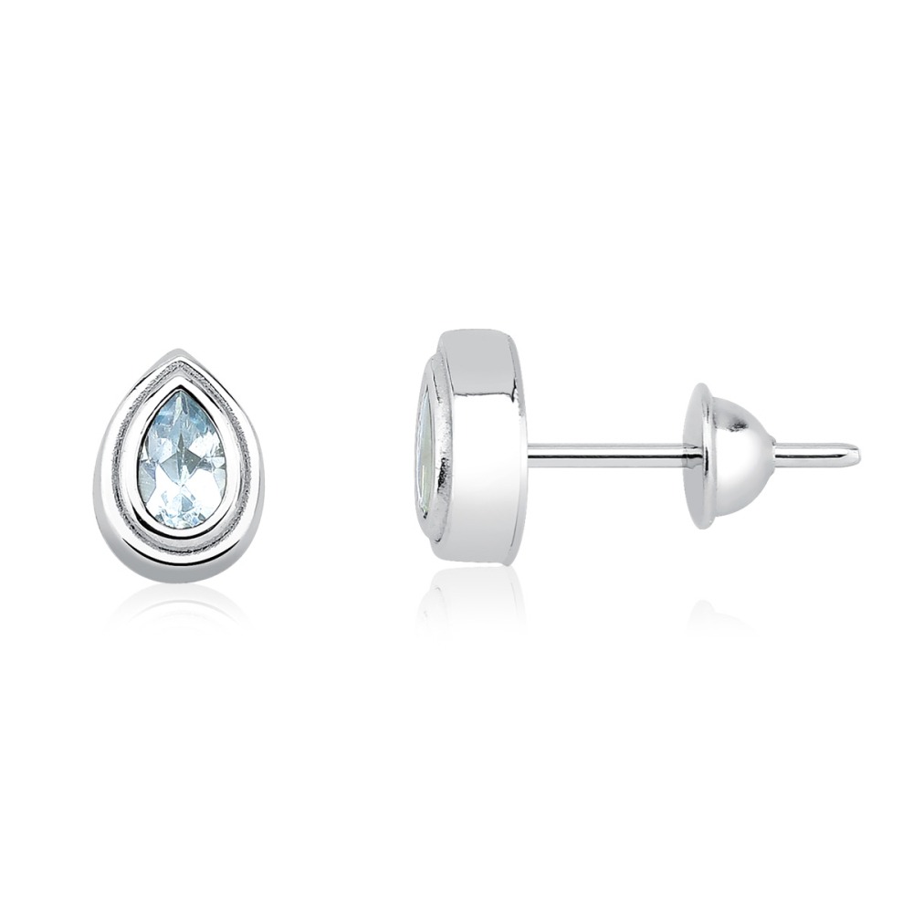 Produto Brinco com Topázio Sky Gota em Ouro Branco 18k