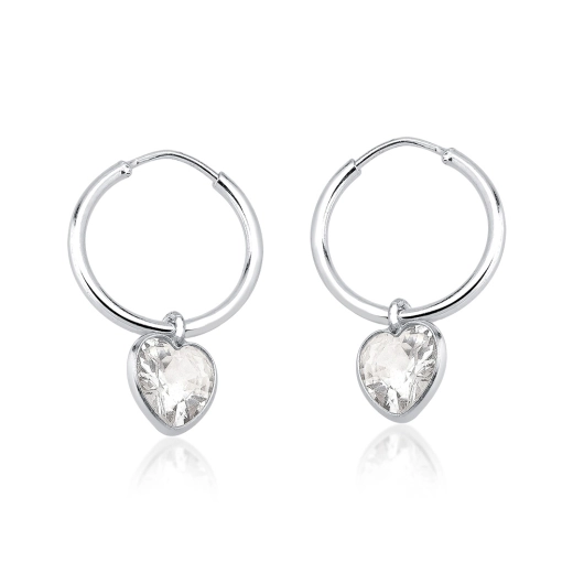Produto Brinco argola de Prata 925 Coração zircônia pendente