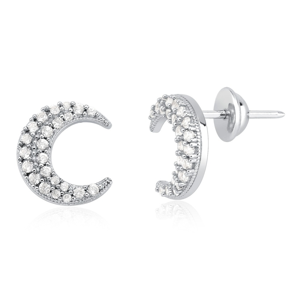 Produto Brinco de Lua com Safiras Brancas em Ouro 18k
