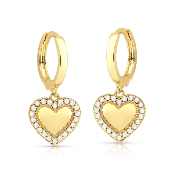 Produto Brinco de Ouro 18k Argola Click com Coração Pendente e Zircônias
