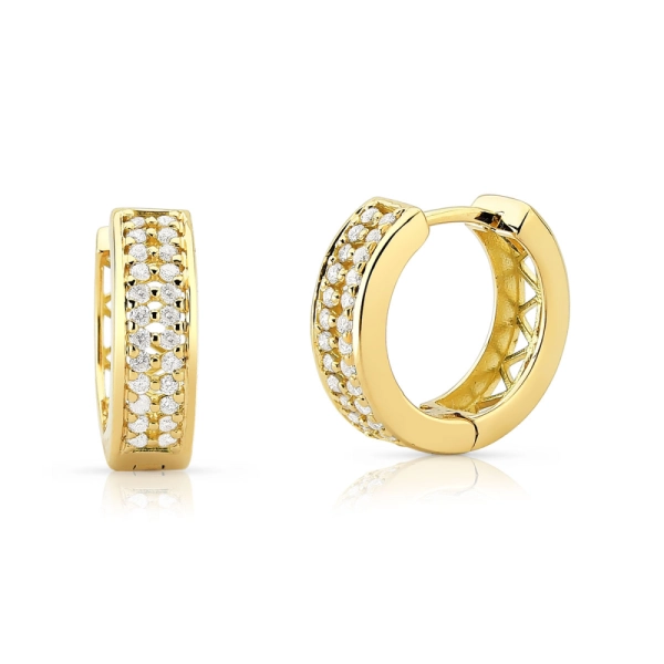 Produto Brinco de Ouro 18k Argola Click Cravejada com Diamantes