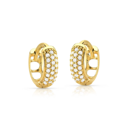 Produto Brinco de Ouro 18k Argola redonda com Zircônias