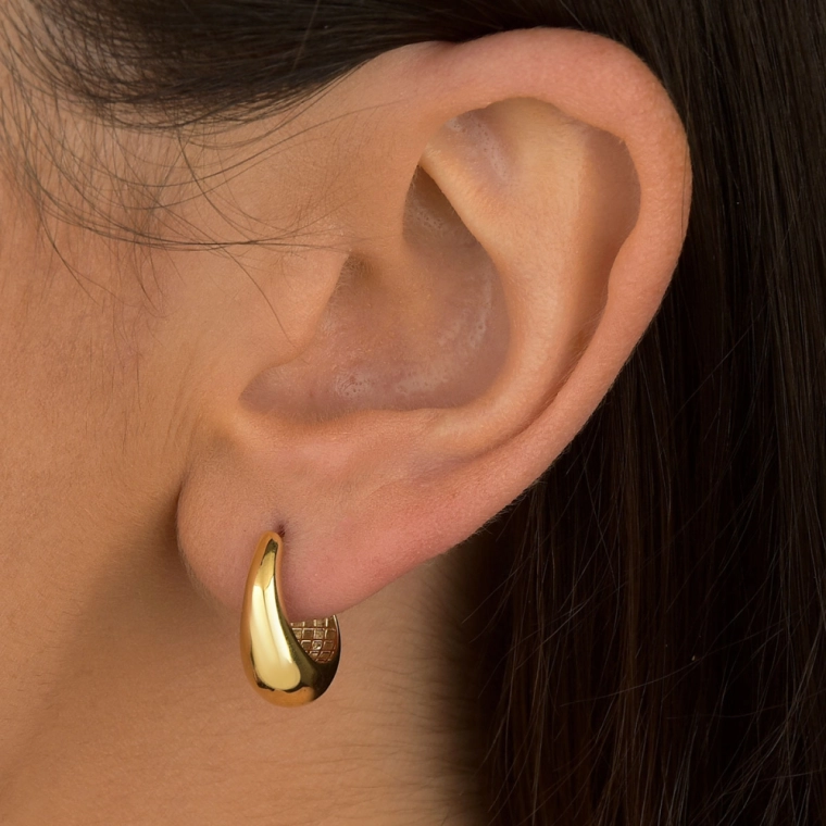 Produto Brinco de Ouro 18k Argola Gota Lisa e Detalhada