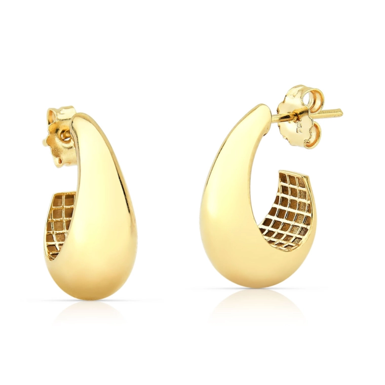 Produto Brinco de Ouro 18k Argola Gota Lisa e Detalhada