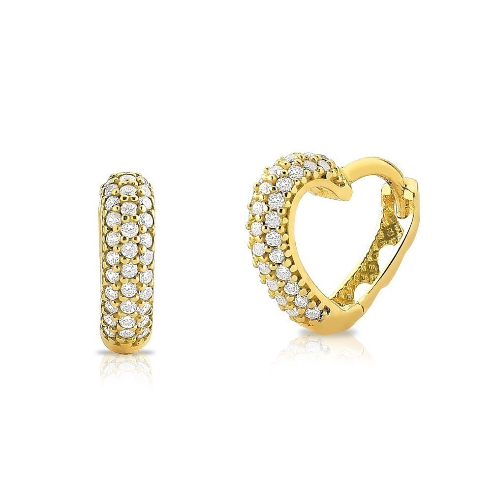 Produto Brinco de Ouro 18k Coração Vazado com Zircônias