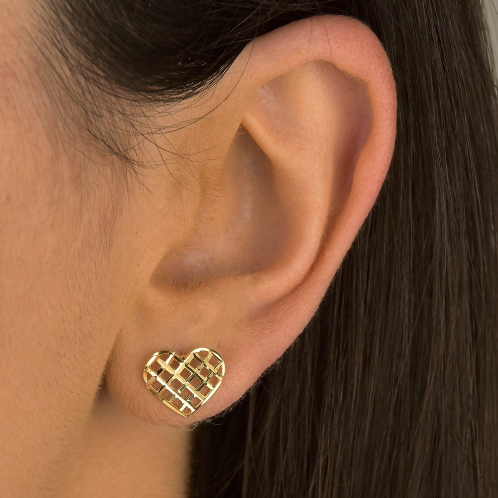 Produto Brinco de Ouro 18k Coração Vazado e Detalhado