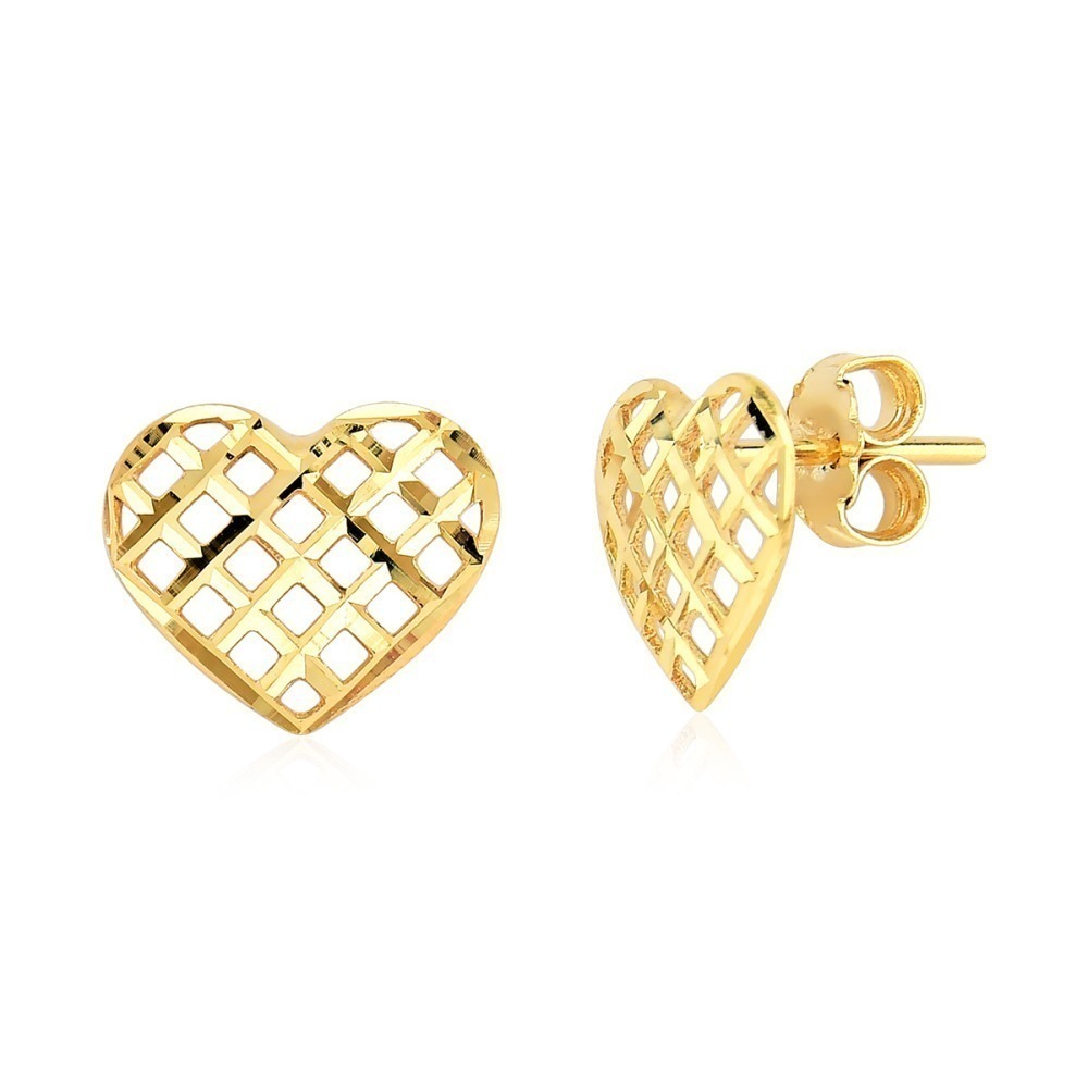 Produto Brinco de Ouro 18k Coração Vazado e Detalhado