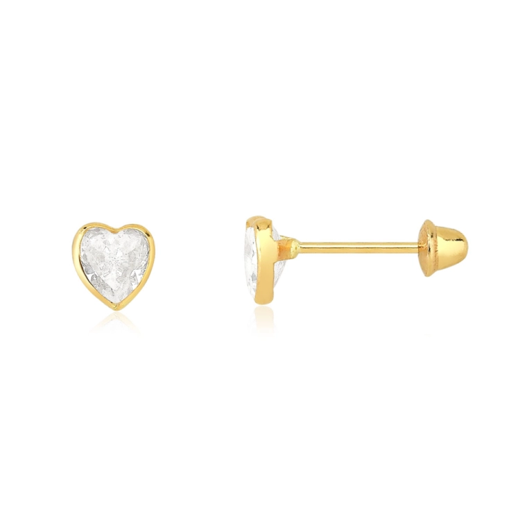 Brinco de Ouro 18k Coração com 4mm Produto Brinco de Ouro 18k Coração com 4mm