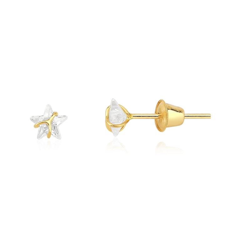 Brinco de Ouro 18k Estrela com Zircônia e Detalhada Produto Brinco de Ouro 18k Estrela com Zircônia e Detalhada
