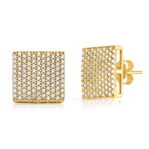 Brinco de Ouro 18k Pavê Quadrado 12mm Produto Brinco de Ouro 18k Pavê Quadrado 12mm