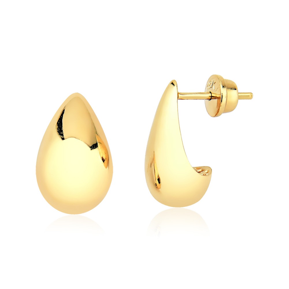 Produto Brinco de Ouro 18k Gota Abaulada e Vazada com 1,4cm