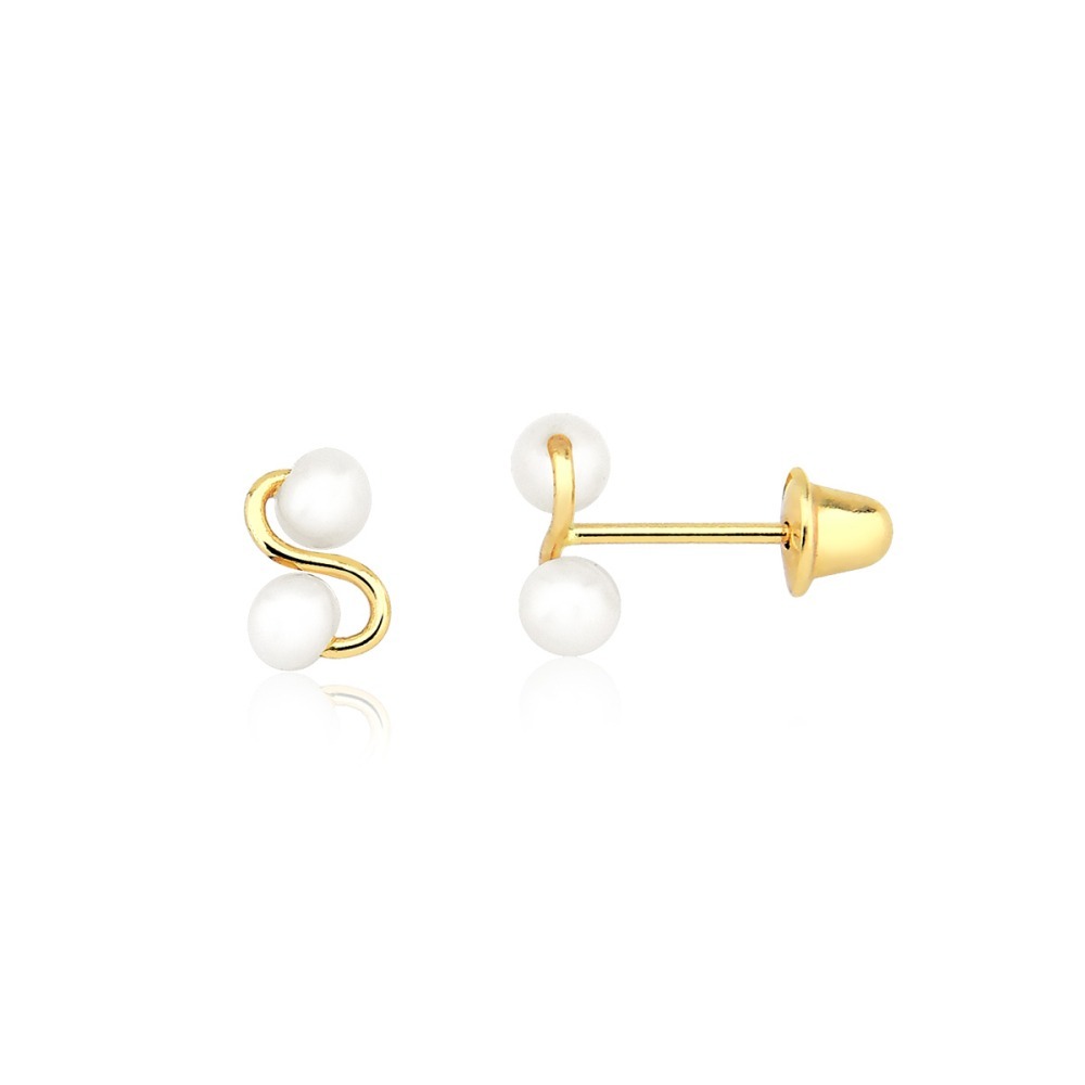 Produto Brinco de Ouro 18k Infinito com Pérolas