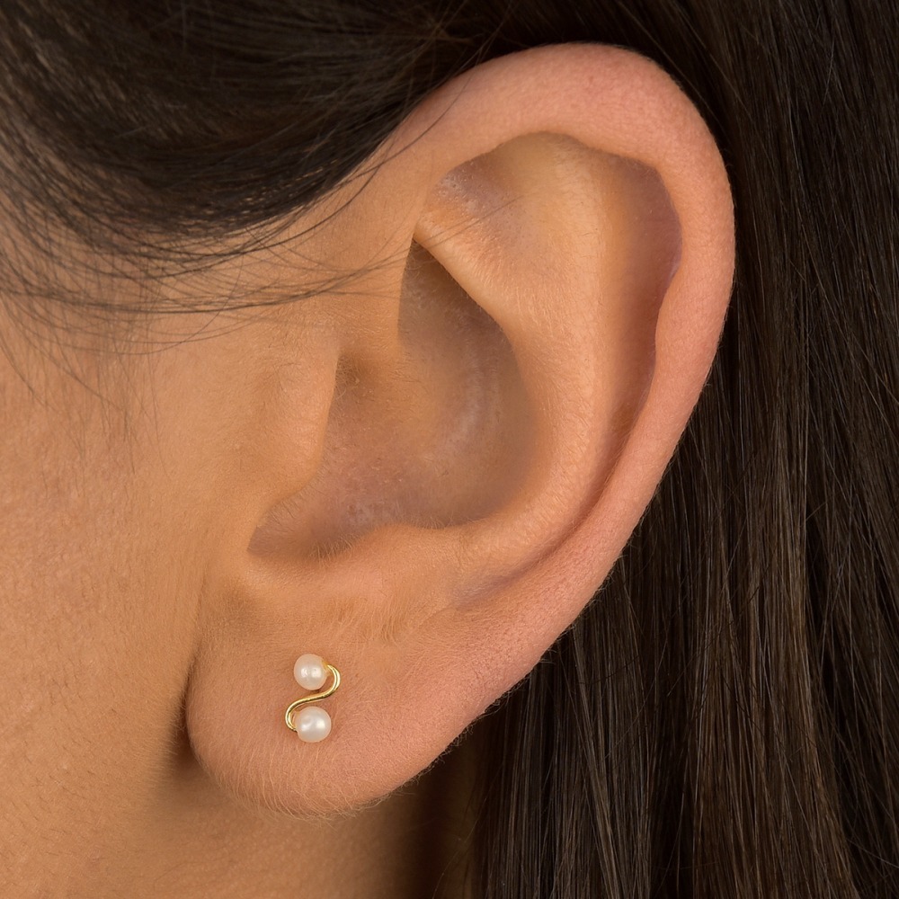 Produto Brinco de Ouro 18k Infinito com Pérolas