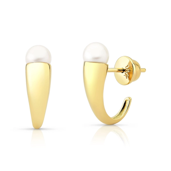 Produto Brinco de Ouro 18k Meia Argola com Pérola