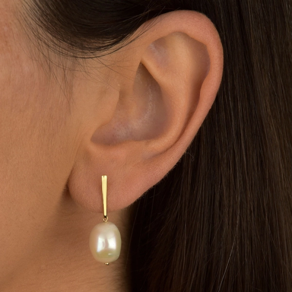 Produto Brinco de Ouro 18k Palito com Pérola Natural