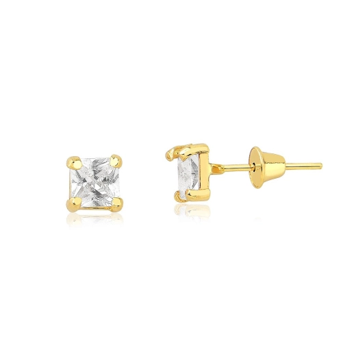 Produto Brinco de Ouro 18k Quadrado Galeria com 4mm