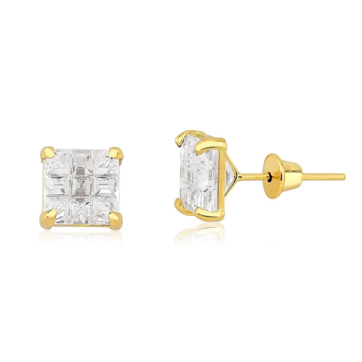Produto Brinco de Ouro 18k Quadrado 6mm Riscado