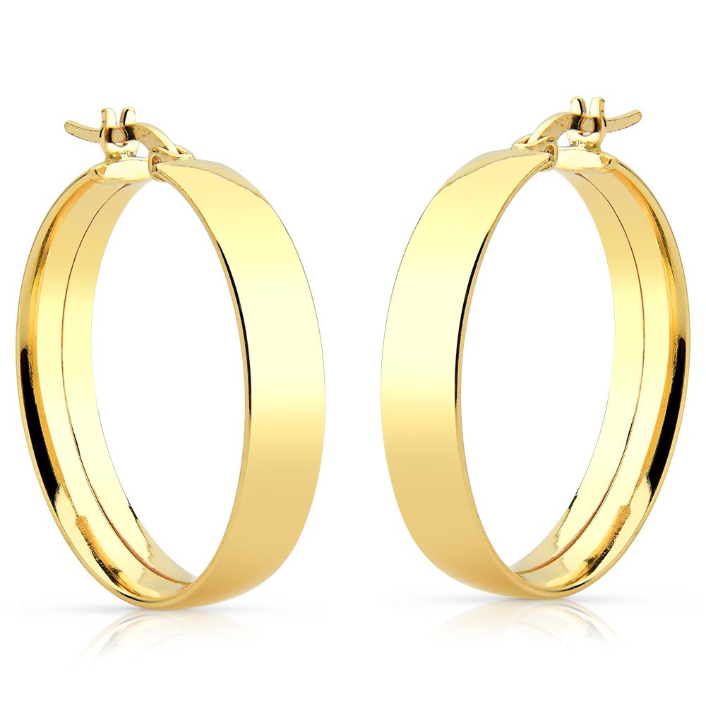 Brinco de ouro Argola média 15mm larga 5mm ouro 18k 750 Produto Brinco de ouro Argola média 15mm larga 5mm ouro 18k 750